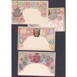 POST CARDS : Four different unused Postal Union cards depicting stamps (Turkey, Brazil,