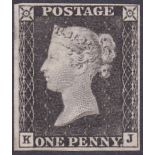 GREAT BRITAIN STAMPS : 1840 Penny Black plate 1b (KJ). Four margin mounted mint example.