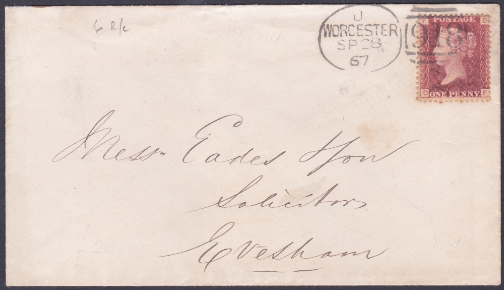 POSTAL HISTORY : 1867 WORCESTER Spoon (6th re-cut) cancel on penny red cover,
