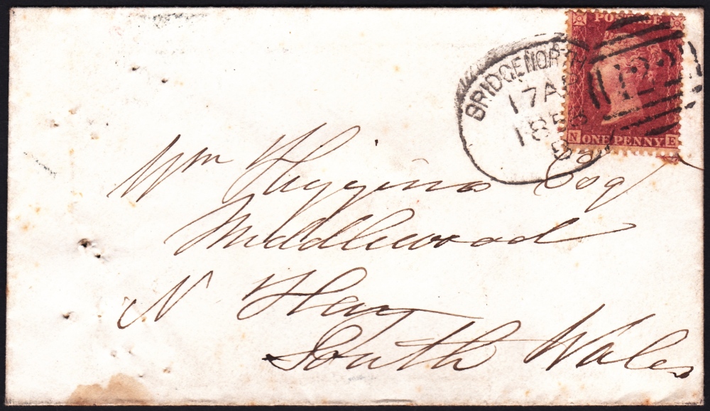 POSTAL HISTORY : 1858 BRIDGENORTH Spoon cancel of small envelope to HAY, dated 17th April 1858.