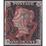 GREAT BRITAIN STAMPS : 1840 Penny Black plate 2 (BC).