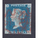 GREAT BRITAIN STAMPS : 1840 Two Penny Blue (JA) plate 1 .