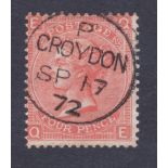 GREAT BRITAIN STAMPS : 1865 4d plate 12, very fine CDS used, dated 17th Sept 1872 Croydon.