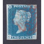 GREAT BRITAIN STAMPS : 1840 Two Penny Blue (CG) plate 1 . Very fine used four margin example.
