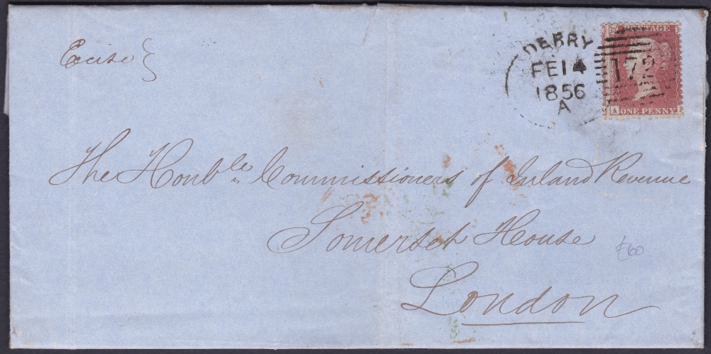 POSTAL HISTORY : 1856 DERRY Spoon cancel on wrapper to London.