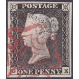 GREAT BRITAIN STAMPS : 1840 Penny Black plate 1a (GE).
