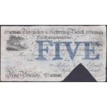 BANK NOTE : 1887 £5 Bank Note from Thrapston and Kettering Bank, no.