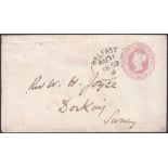 POSTAL HISTORY : 1859 Postal stationery envelope from Belfast to Dorking,