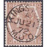 GREAT BRITAIN STAMPS : 1872 6d Chestnut plate 11 (QB) very fine used CDS example,