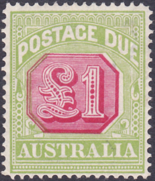 AUSTRALIA STAMPS : POSTAGE DUE, 1921 £1 scarlet & pale yellow-green, perf 14, M/M.