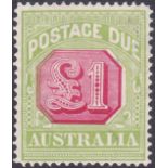 AUSTRALIA STAMPS : POSTAGE DUE, 1921 £1 scarlet & pale yellow-green, perf 14, M/M.