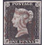 GREAT BRITAIN STAMPS : 1840 Penny Black plate 1a (FG) .