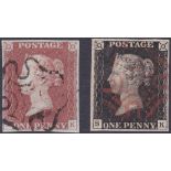 GREAT BRITAIN STAMPS : 1840 Penny Black plate 8 (SK).