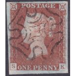 GREAT BRITAIN STAMPS : 1841 Penny Red plate 21 (SK) , very fine four margin example,