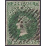 SOUTH AUSTRALIA STAMPS , 1855 1d dark green imperf, good used with four margins, SG 1.