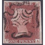GREAT BRITAIN STAMPS : 1841 Penny Red plate 39 , very fine used example four margins,