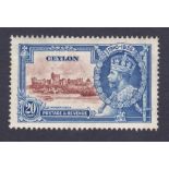 CEYLON STAMPS : George V selection inc 1927 R10 & R20 (2) used on piece,