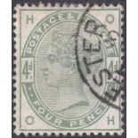 GREAT BRITAIN STAMPS : 1884 4d Dull Green (OH) fine used example, good colour.