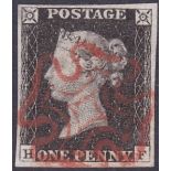GREAT BRITAIN STAMPS :1840 Penny Black plate 3 (HF).
