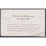 BANK NOTE : 1816 Bank Of England notification of a forged bank note No 27038.