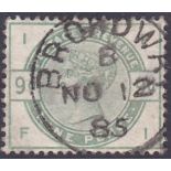 GREAT BRITAIN STAMPS : 1883 9d dull green (FI),