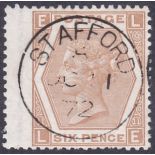 GREAT BRITAIN STAMPS : 1872 6d Pale Chestnut plate 11, superb CDS example,