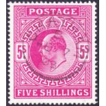 GREAT BRITAIN STAMPS : 1902 5/- Bright Carmine,