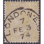 GREAT BRITAIN STAMPS : 1867 9d Pale Straw, (RF) plate 4, fine used with good colour,