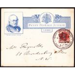 FIRST DAY COVERS : 1890 Jubilee inset card with 1/2 QV Jubilee issue cancelled by the South