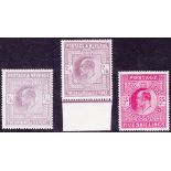 GREAT BRITAIN STAMPS : 1902 - 12 Edward VII 2/6 (2) and 5/- mounted mint, SG 260,