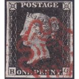 GREAT BRITAIN STAMPS : 1840 Penny Black plate 1d (HG).