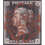 GREAT BRITAIN STAMPS : 1840 Penny Black plate 6 (HA).