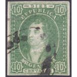 ARGENTINA STAMPS : 1864-66 10c green fine used with four margins, SG 14.
