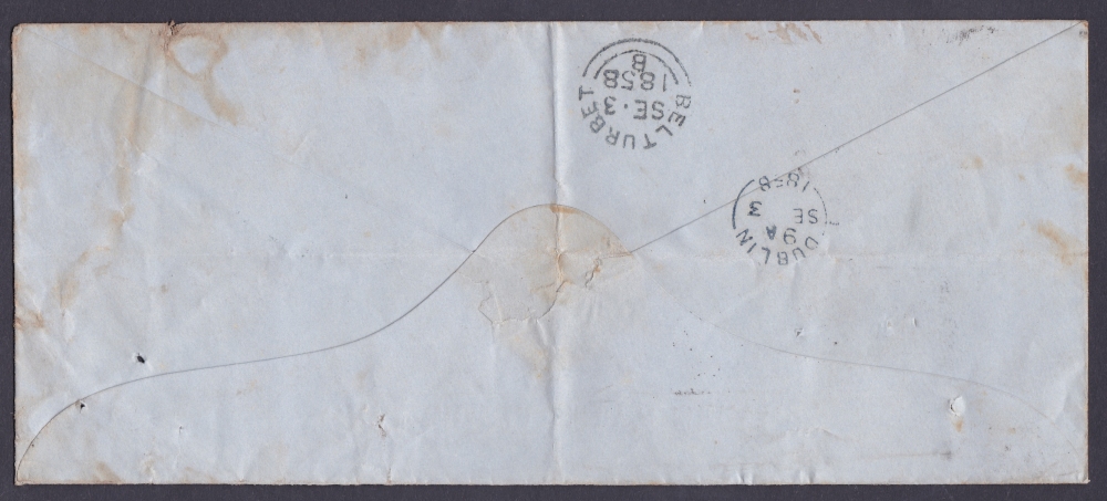 POSTAL HISTORY : 1858 Inland Revenue wrapper with 2d star tied by a very crisp Newry Spoon cancel - Image 2 of 2