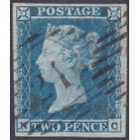 GREAT BRITAIN STAMPS : 1841 2d Blue plate 4 (NC) on thin type paper. Fine four margins.