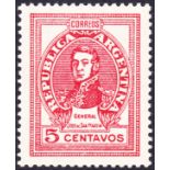 ARGENTINA STAMPS: 1945-48 San Martin, 5c carmine-red, wmk 179, fine U/M, SG 775.