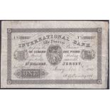 BANK NOTE : 1865 £1 Bank Note from Jersey International Bank, no 2107, good condition.