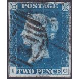 GREAT BRITAIN STAMPS : 1840 Two Penny blue (IC) cancelled by 1844 type cancel, very scarce.