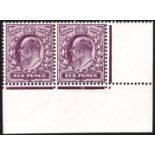 GREAT BRITAIN STAMPS : 1913 6d Deep Plum (chalky) unmounted mint corner marginal pair.