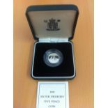 COIN : 1990 Piedfort five pence proof coin in silver, cased and boxed.