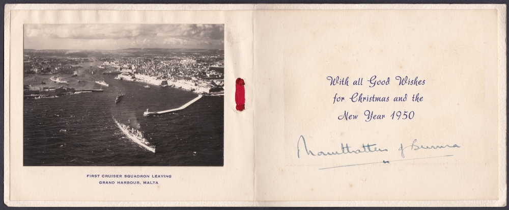 AUTOGRAPHS : Mountbatten of Burma signed Royal Navy Christmas card 1950, signed in blue ink.