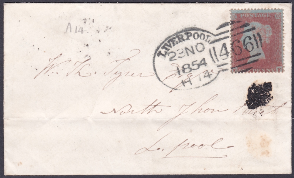 POSTAL HISTORY : 1854 LIVERPOOL spoon cancel on small envelope with Penny Red star.
