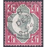 GREAT BRITAIN STAMPS : 1892 4 1/2d green and deep bright carmine.