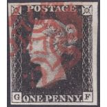 GREAT BRITAIN STAMPS : 1840 Penny Black plate 7 (GF).