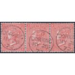 GREAT BRITAIN STAMPS : 1872 4d vermilion fine used strip of 3, Dorking CDS's dated 28th May 1872.