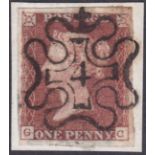 GREAT BRITAIN STAMPS : 1841 Penny Red cancelled by No 4 in MX.