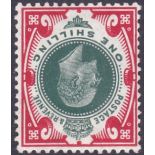 GREAT BRITAIN STAMPS : 1911 1/- deep green and scarlet, mounted mint, inverted watermark.
