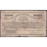 BANK NOTE : 1865 £5 Bank Note from Norwich Crown Bank and Norfolk and Suffolk Bank, no.