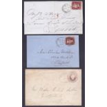 POSTAL HISTORY : 1850's BIRMINGHAM Spoon cancels on 2 penny red covers and a postal stationery
