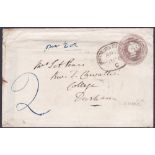POSTAL HISTORY : 1858 Burton on Trent spoon cancel on postal stationery envelope,